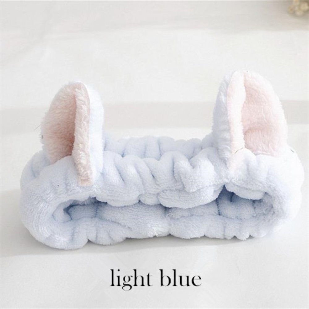 Premium Elastic CatEars Thick  Makeup FaceWash Shower Hair Headband C-Blue